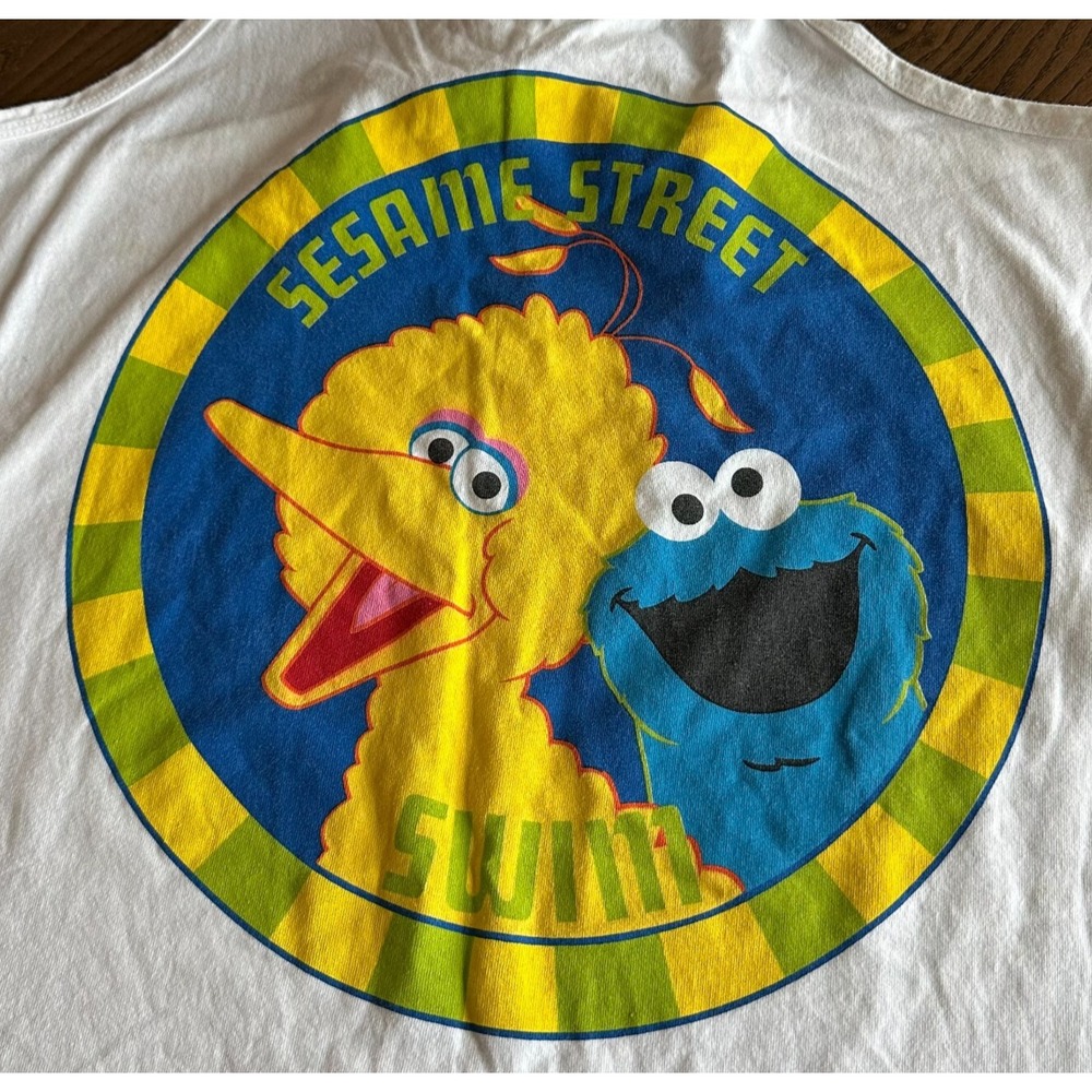 Vtg Sesame Street Swim Big Bird Cookie Monster Beach Cover-Up OSFA Swim Pool Fun